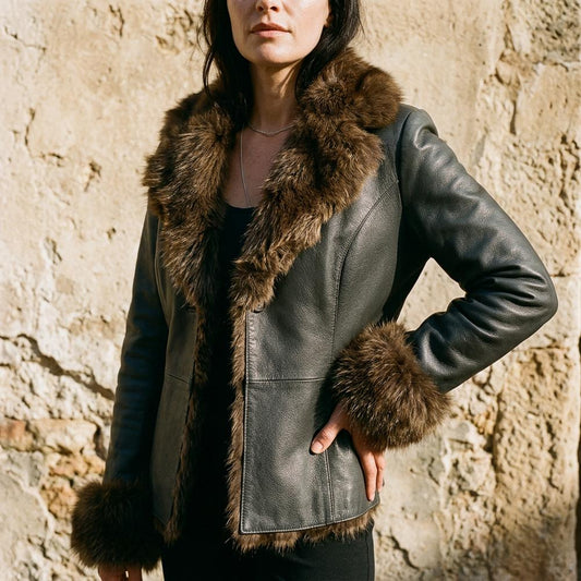 Allsaints Leather - Nidar | Fur-Trimmed Button-Up Leather Jacket Women