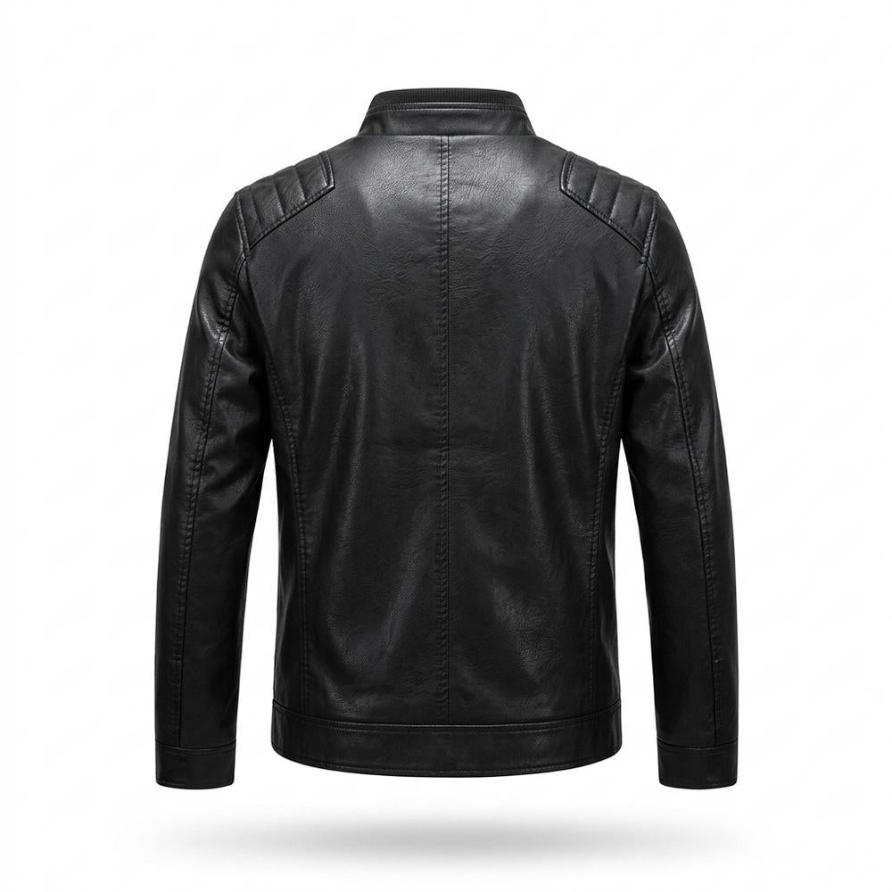 Allsaints Leather - Vuhun | Quilted-Shoulder Stand-Collar Leather Jacket Men