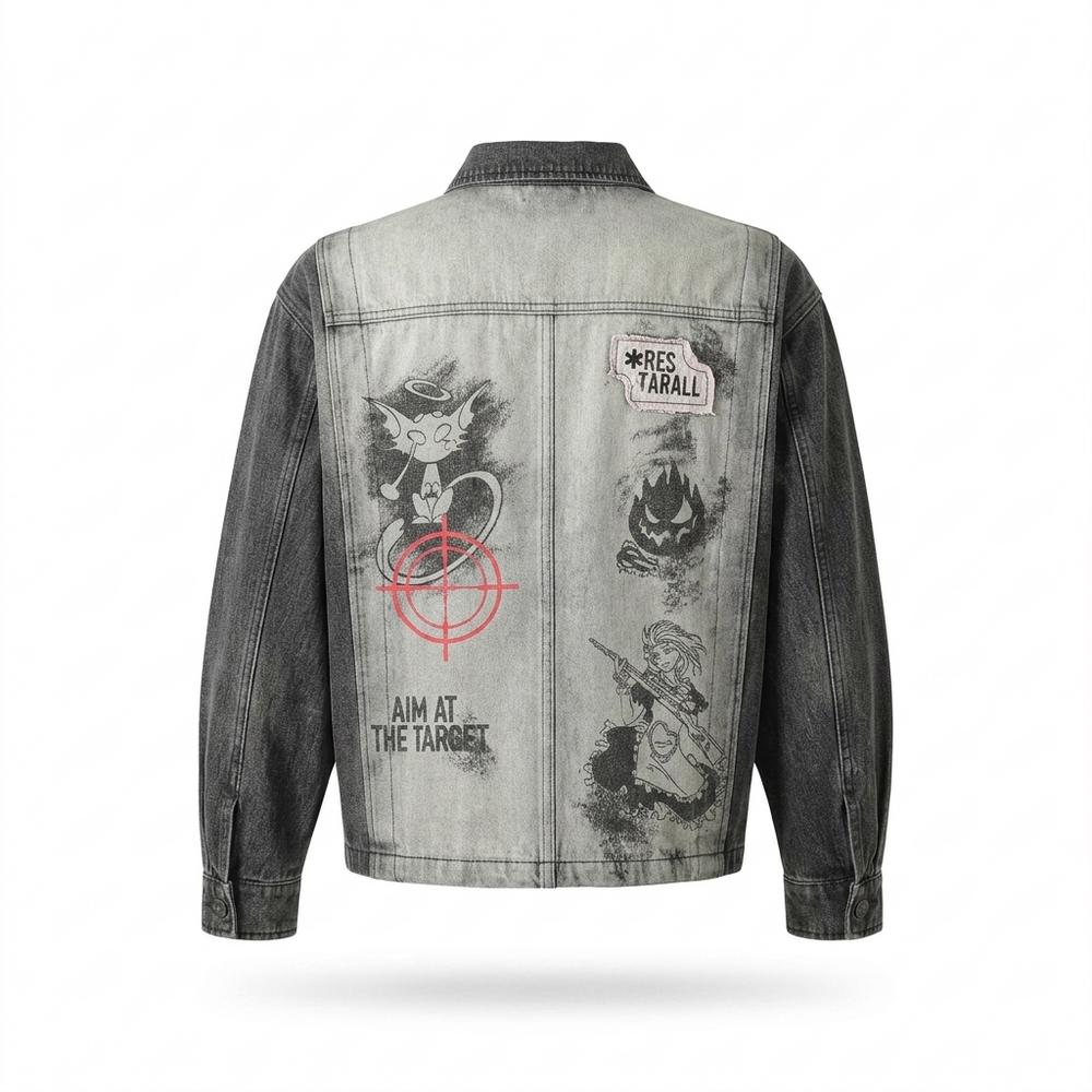 Allsaints Leather - Aarom | Two-Tone Printed Denim Jacket Unisex
