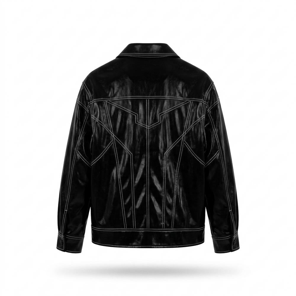 Allsaints Leather - Duzil | Glossy Contrast-Stitched Leather Jacket Unisex