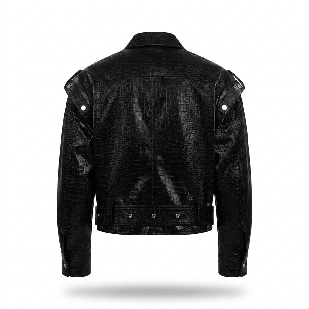 Allsaints Leather - Nufar | Croc-Embossed Asymmetrical Leather Jacket Unisex