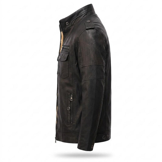 Allsaints Leather - Zekar | Fleece-Lined Stand-Collar Leather Jacket Men