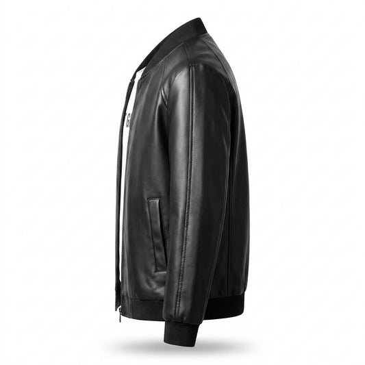Allsaints Leather - Velan | Zipped Ribbed-Collar Leather Jacket Men