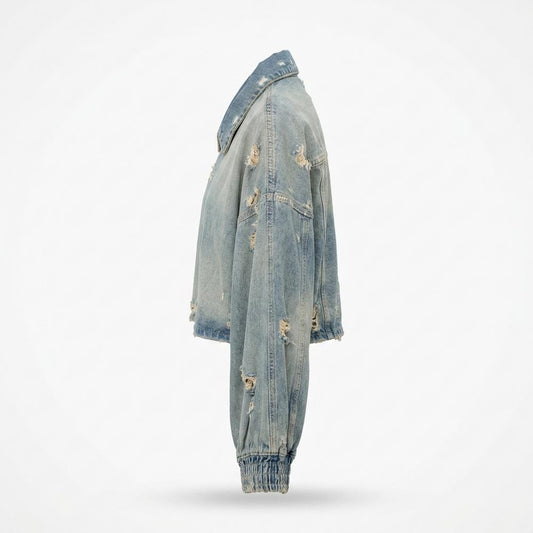 Allsaints Leather - Manal | Distressed Cropped Denim Jacket Unisex
