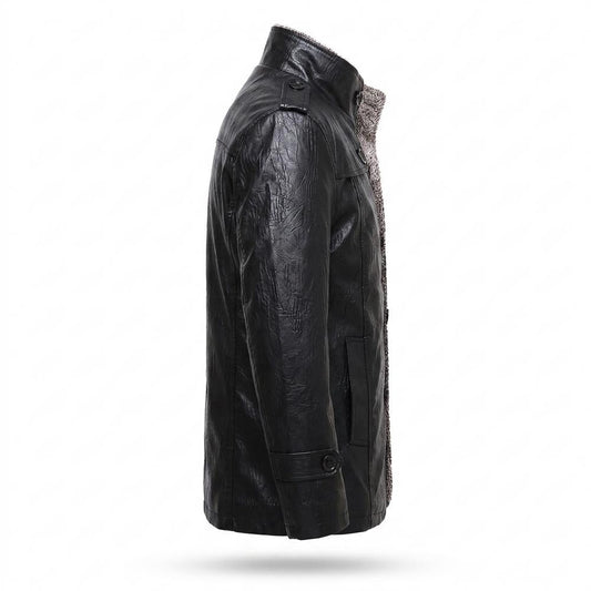 Allsaints Leather - Sukot | Fleece-Lined Stand-Collar Leather Jacket Men