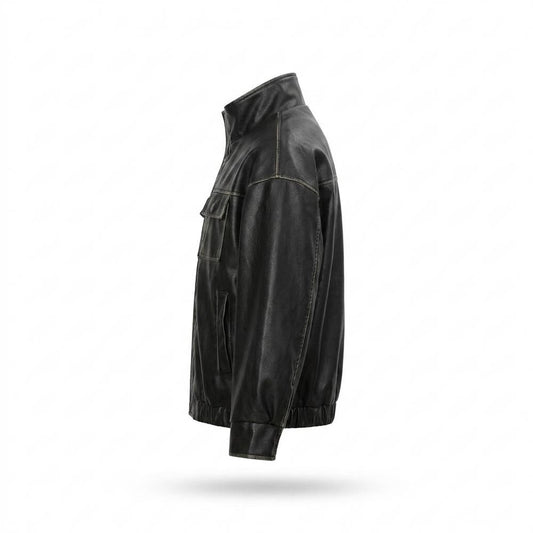 Allsaints Leather - Tuwik | Stand-Collar Relaxed-Fit Leather Jacket Unisex