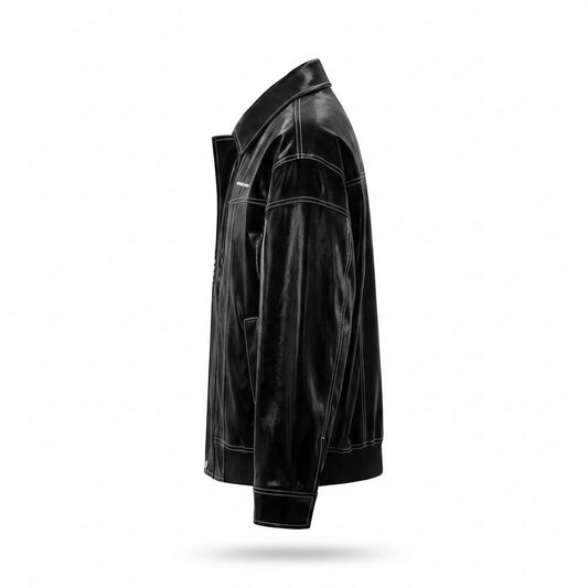 Allsaints Leather - Duzil | Glossy Contrast-Stitched Leather Jacket Unisex