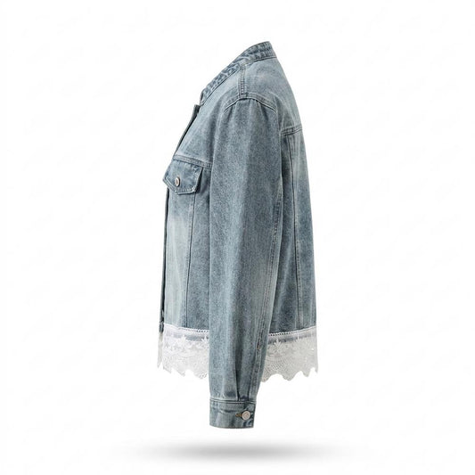 Allsaints Leather - Arnav | Collarless Lace-Trimmed Denim Jacket Women