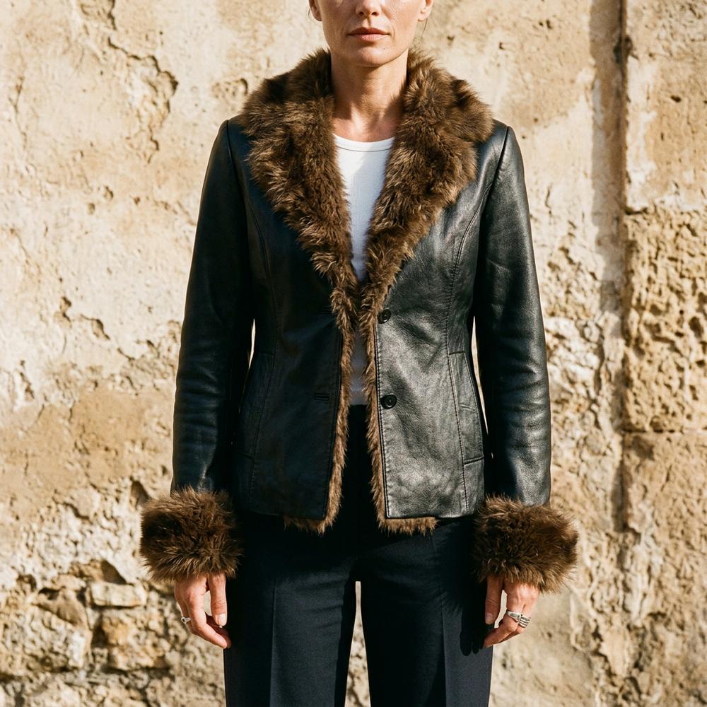 Allsaints Leather - Nidar | Fur-Trimmed Button-Up Leather Jacket Women