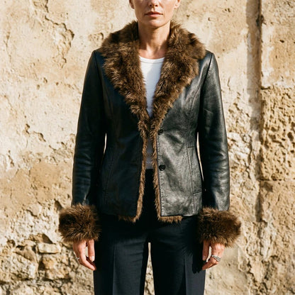 Allsaints Leather - Nidar | Fur-Trimmed Button-Up Leather Jacket Women