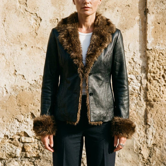 Allsaints Leather - Nidar | Fur-Trimmed Button-Up Leather Jacket Women