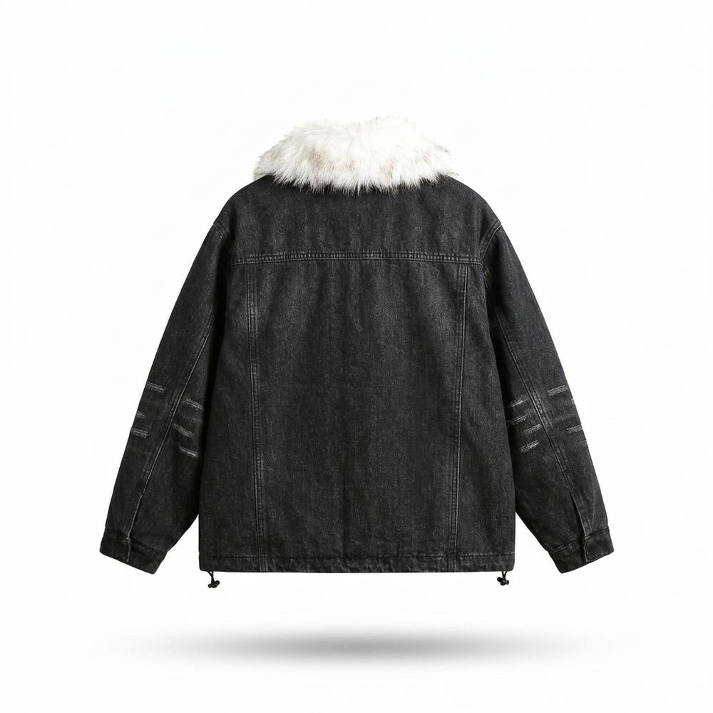 Allsaints Leather - Artor | Fur-Collar Washed Denim Jacket Unisex
