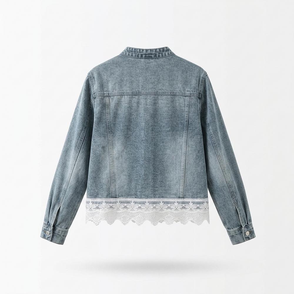 Allsaints Leather - Arnav | Collarless Lace-Trimmed Denim Jacket Women