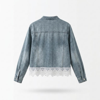 Allsaints Leather - Arnav | Collarless Lace-Trimmed Denim Jacket Women