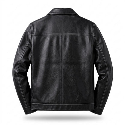 Allsaints Leather - Mihal | Contrast-Stitched Button-Front Leather Jacket Men