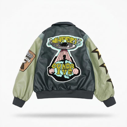 Allsaints Leather - Zamel | Patched Two-Tone Leather Jacket Unisex