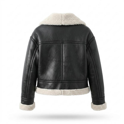 Allsaints Leather - Vakar | Sherpa-Lined Cropped Leather Jacket Women