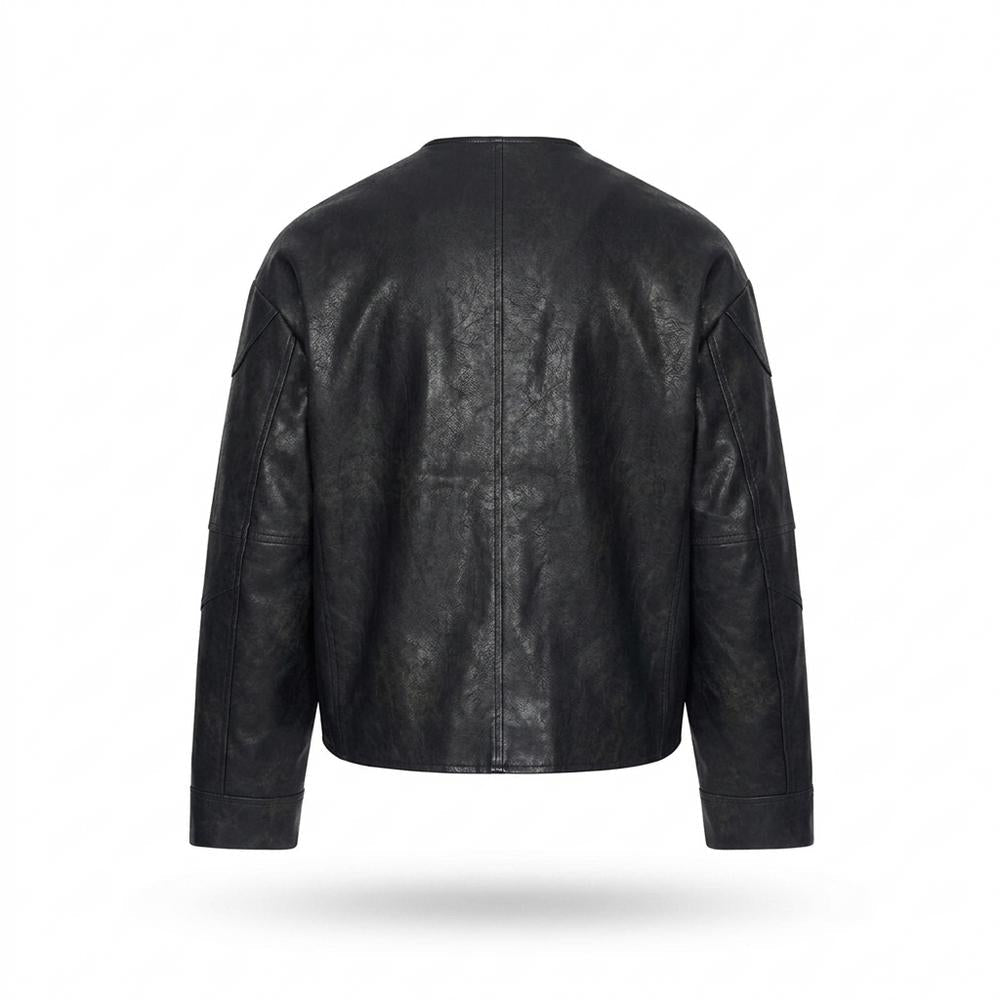 Allsaints Leather - Rivos | Collarless Zippered Leather Jacket Men