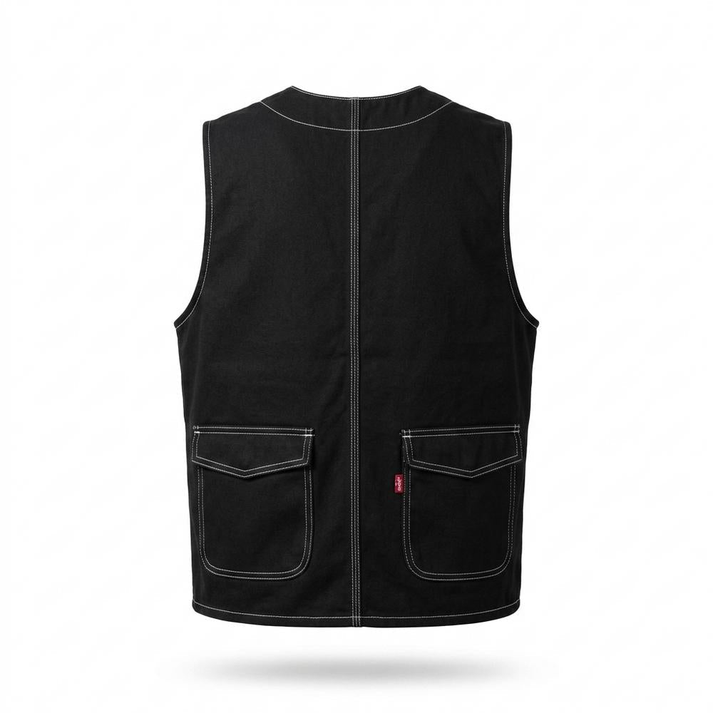 Allsaints Leather - Tadin | Contrast-Stitched Multi-Pocket Vest Men