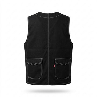 Allsaints Leather - Tadin | Contrast-Stitched Multi-Pocket Vest Men