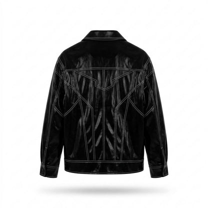 Allsaints Leather - Duzil | Glossy Contrast-Stitched Leather Jacket Unisex