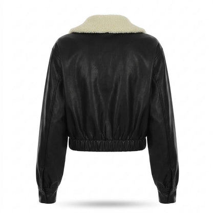 Allsaints Leather - Conor | Shearling-Collar Cropped Leather Jacket Women