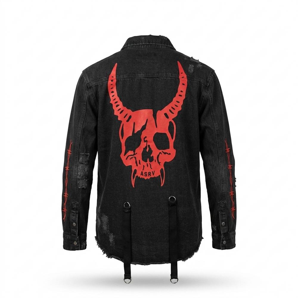 Allsaints Leather - Seren | Embroidered Distressed Denim Jacket Unisex