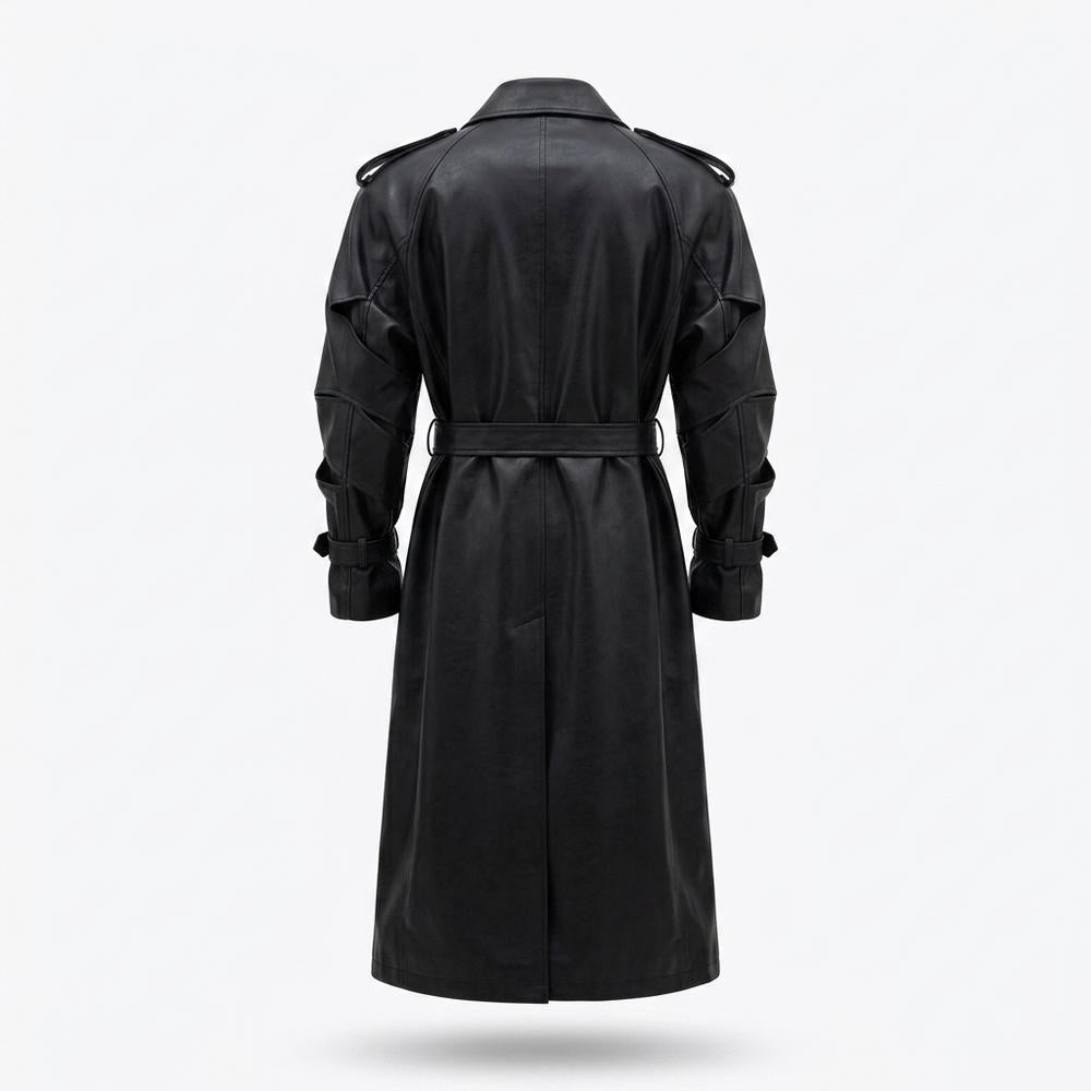 Allsaints Leather - Senav | Double-Breasted Belted Coat Unisex