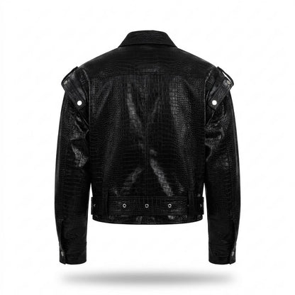 Allsaints Leather - Nufar | Croc-Embossed Asymmetrical Leather Jacket Unisex