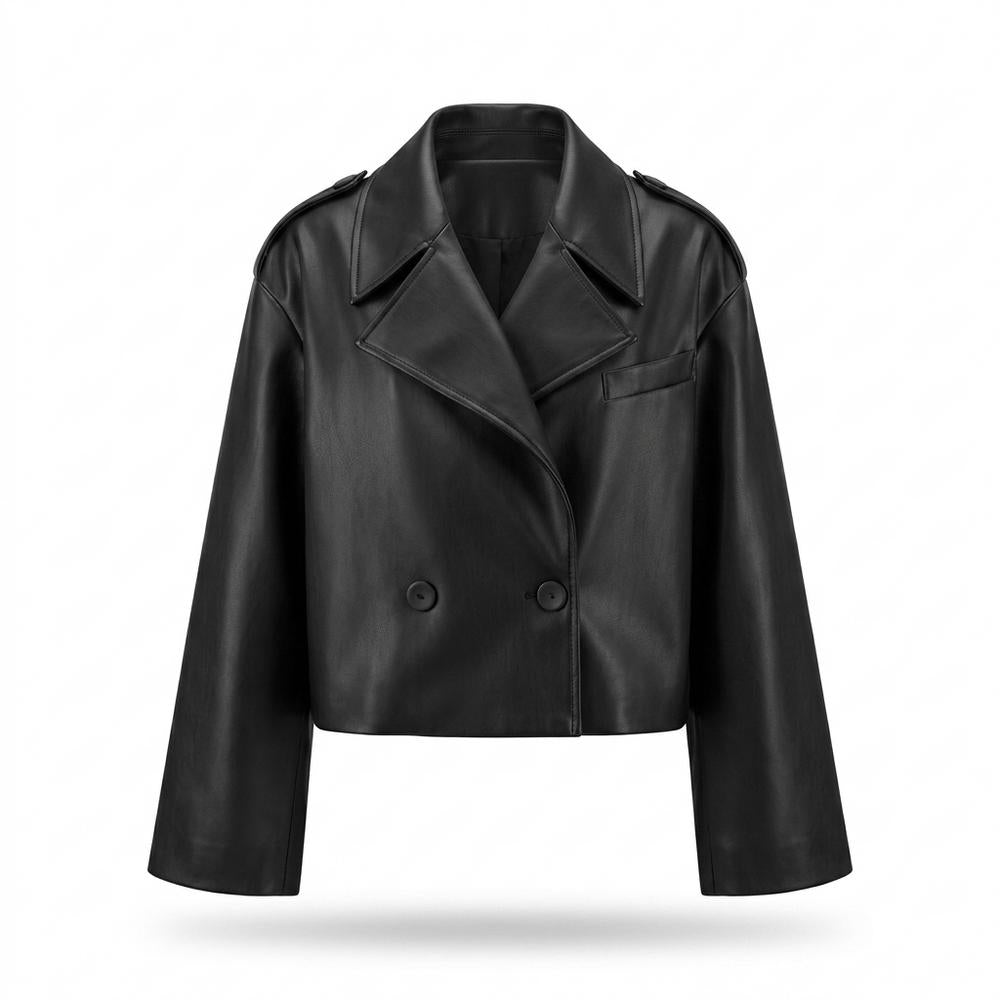 Allsaints Leather - Tiran | Cropped Double-Breasted Leather Jacket Women