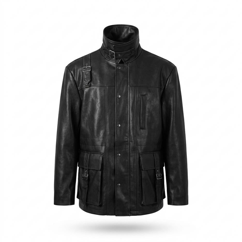 Allsaints Leather - Vevel | Buckled High-Collar Leather Jacket Men