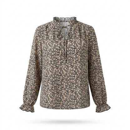 Allsaints Leather - Armel | Floral-Print Ruffle-Neck Blouse Women