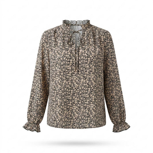 Allsaints Leather - Armel | Floral-Print Ruffle-Neck Blouse Women