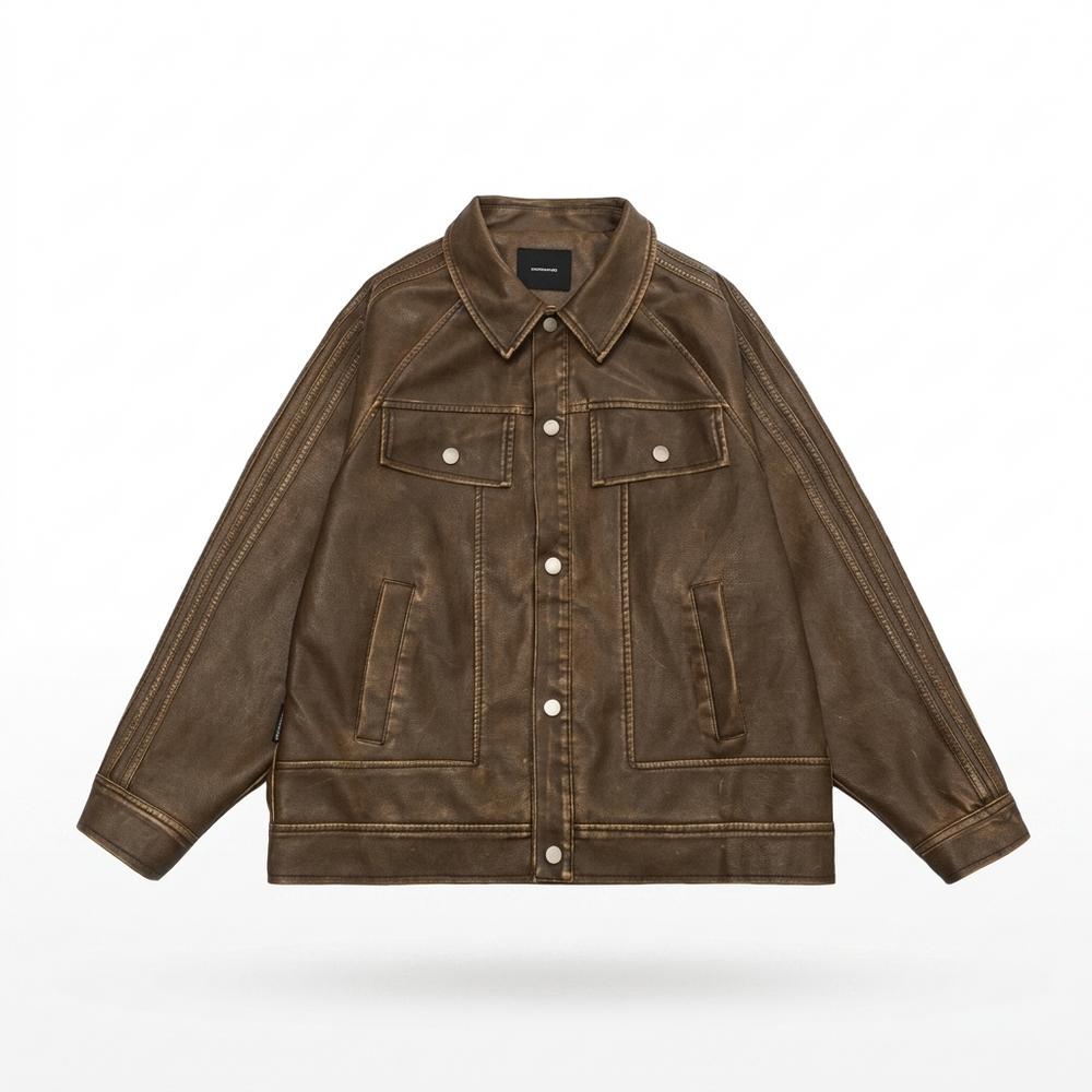 Allsaints Leather - Saral | Washed Button-Front Leather Jacket Unisex