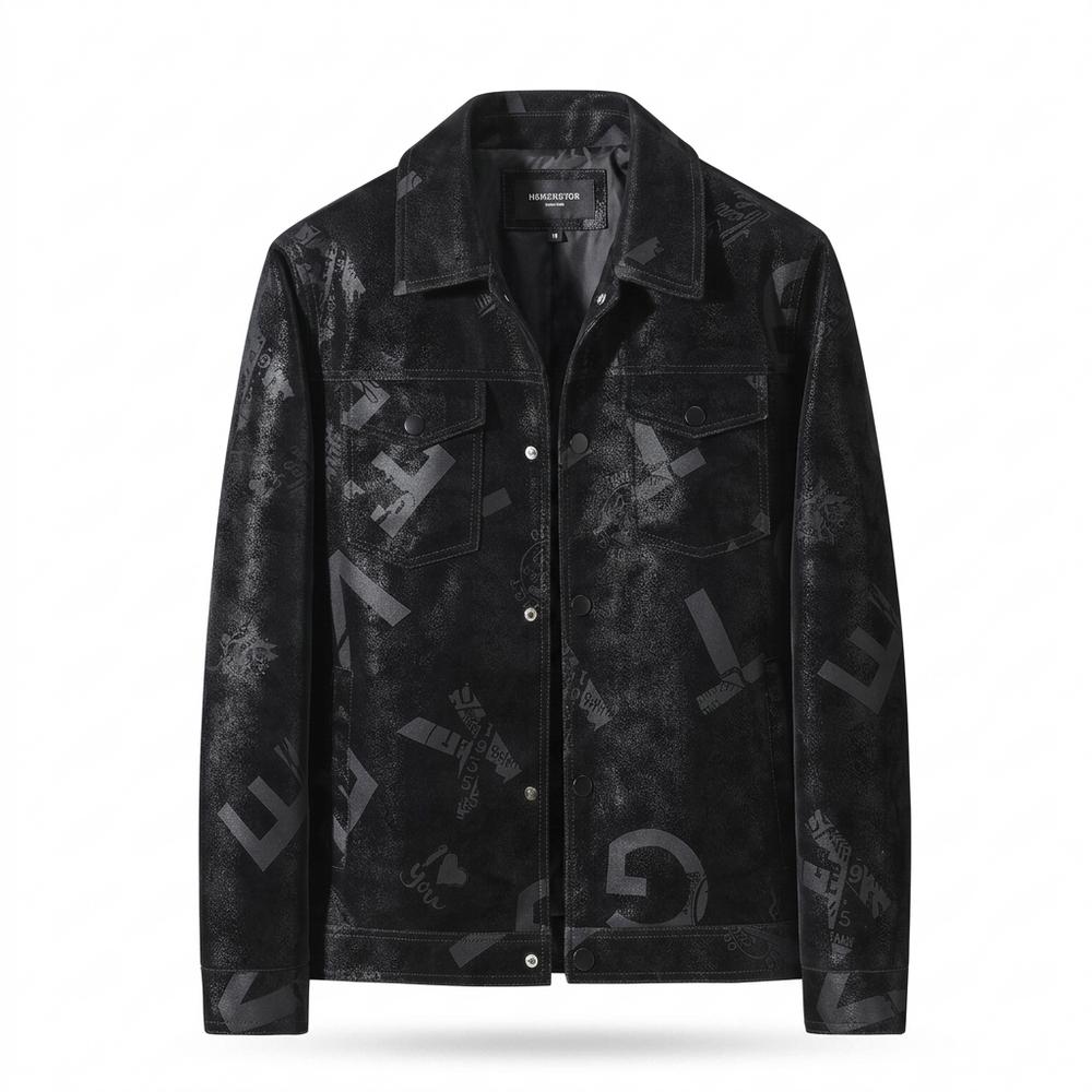 Allsaints Leather - Zesil | Printed Textured Leather Jacket Men