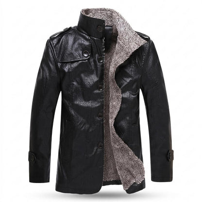 Allsaints Leather - Sukot | Fleece-Lined Stand-Collar Leather Jacket Men