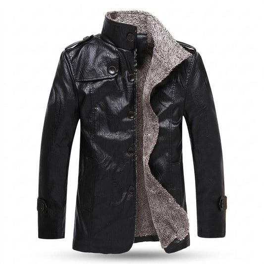 Allsaints Leather - Sukot | Fleece-Lined Stand-Collar Leather Jacket Men