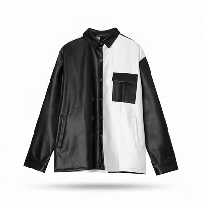 Allsaints Leather - Dulom | Color-Blocked Faux Leather Shirt Unisex