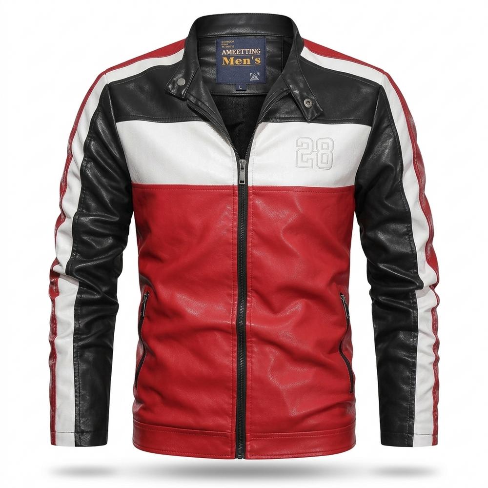Allsaints Leather - Vusil | Color-Block Zip-Up Leather Jacket Men