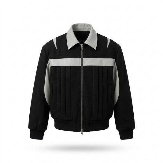 Allsaints Leather - Viran | Color-Block Pleated Jacket Men