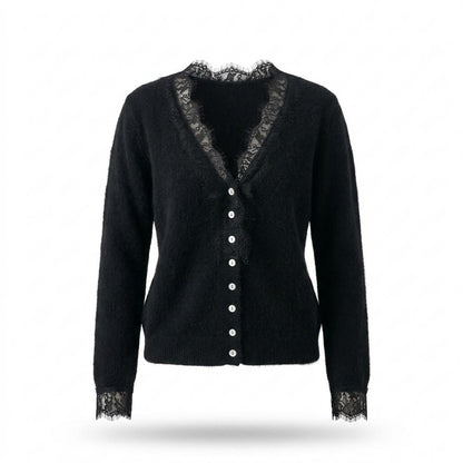 Allsaints Leather - Ralor | Lace-Trimmed Button-Front Knit Cardigan Women