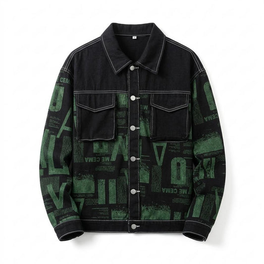 Allsaints Leather - Rozan | Printed Contrast-Stitched Denim Jacket Unisex