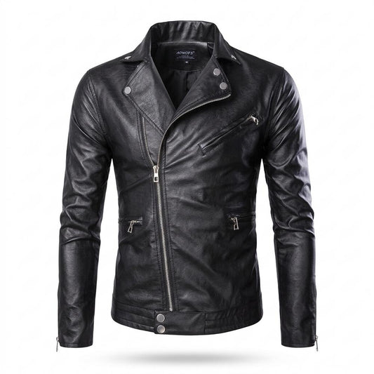 Allsaints Leather - Vamir | Asymmetrical Slim-Fit Leather Jacket Men