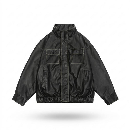 Allsaints Leather - Tuwik | Stand-Collar Relaxed-Fit Leather Jacket Unisex