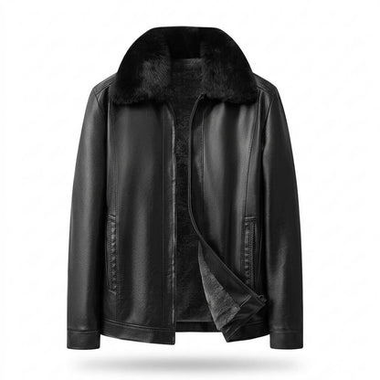 Allsaints Leather - Viken | Fleece-Lined Fur-Collar Leather Jacket Men