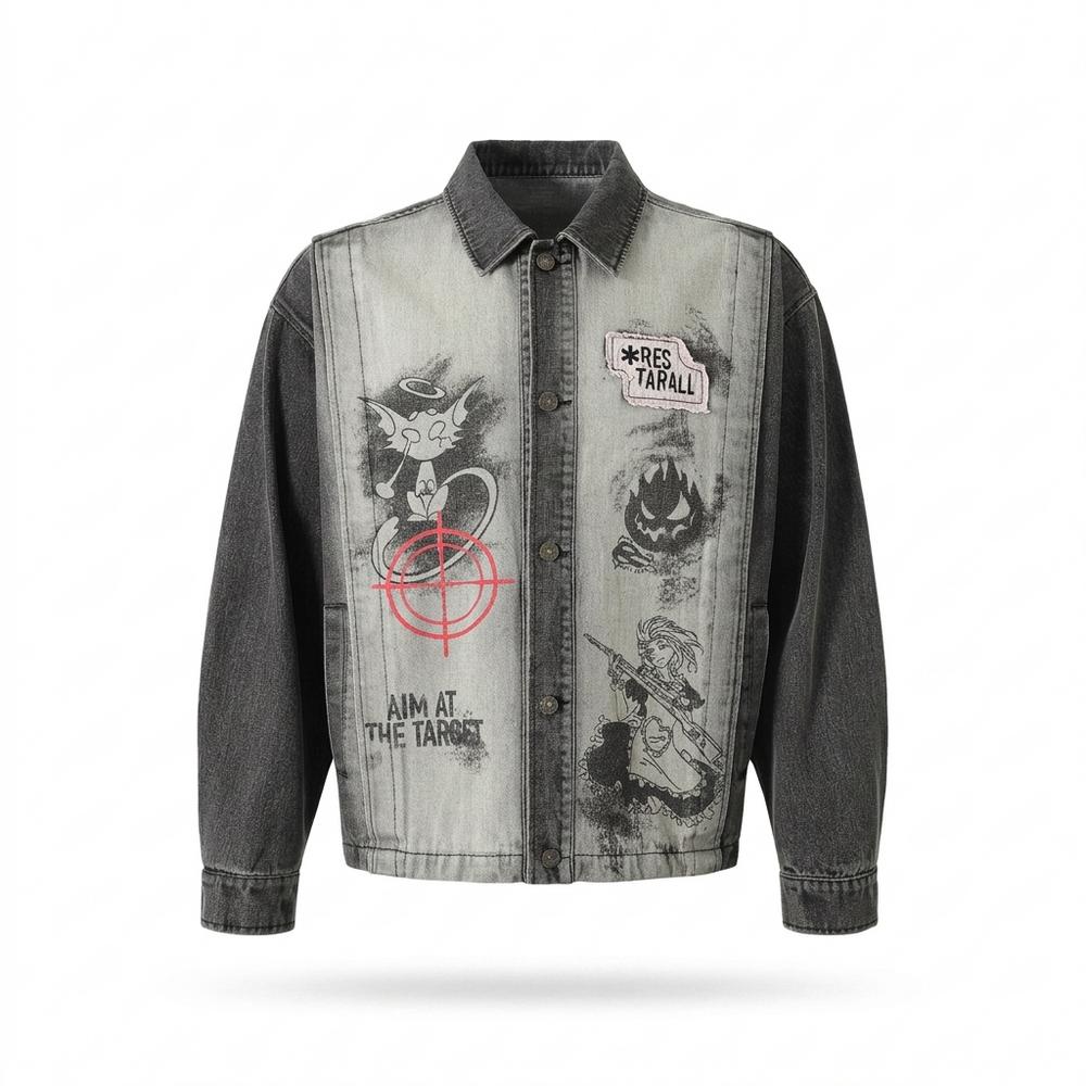 Allsaints Leather - Aarom | Two-Tone Printed Denim Jacket Unisex
