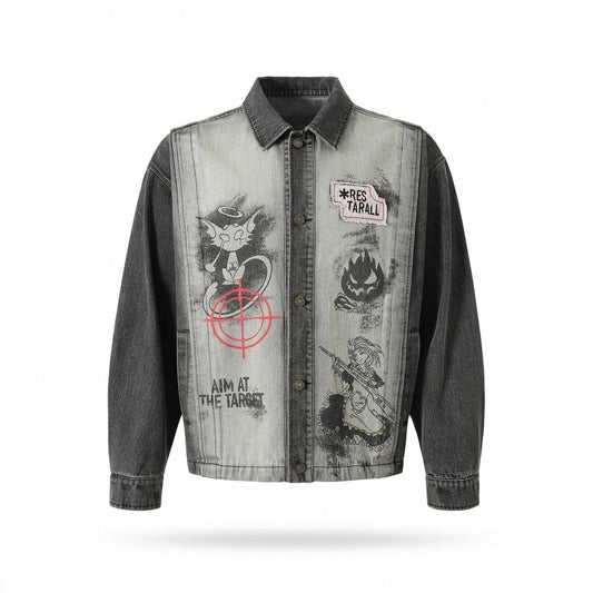 Allsaints Leather - Aarom | Two-Tone Printed Denim Jacket Unisex