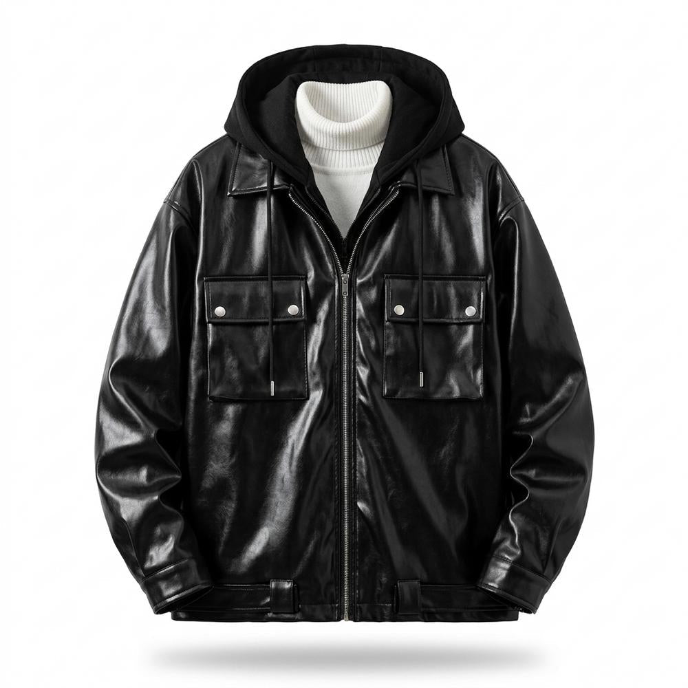 Allsaints Leather - Zaran | Hooded Relaxed-Fit Leather Jacket Men