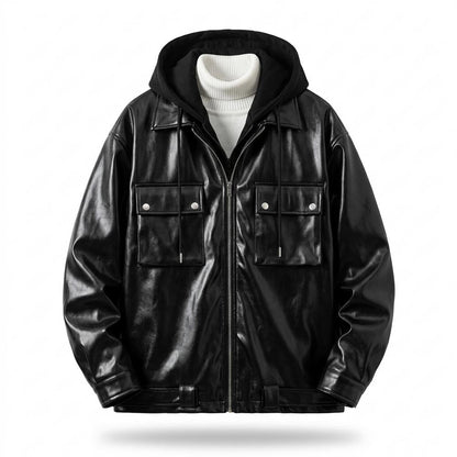 Allsaints Leather - Zaran | Hooded Relaxed-Fit Leather Jacket Men