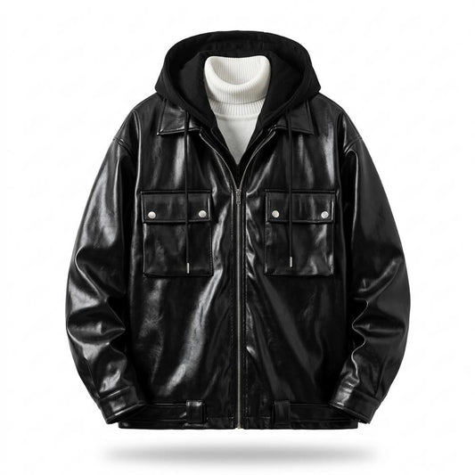 Allsaints Leather - Zaran | Hooded Relaxed-Fit Leather Jacket Men